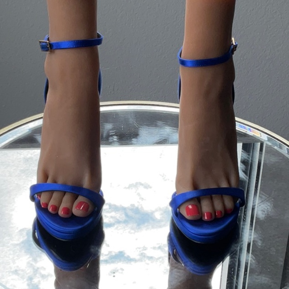 Giuseppe Zanotti Blue Medusa Insignia Satin D’Orsay Stiletto Heels
